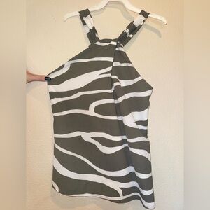 Vici Olive and White Striped Blouse